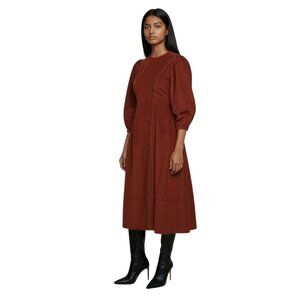 Ulla Johnson Rowan Corduroy Midi Dress - Burnt Orange - 8 US